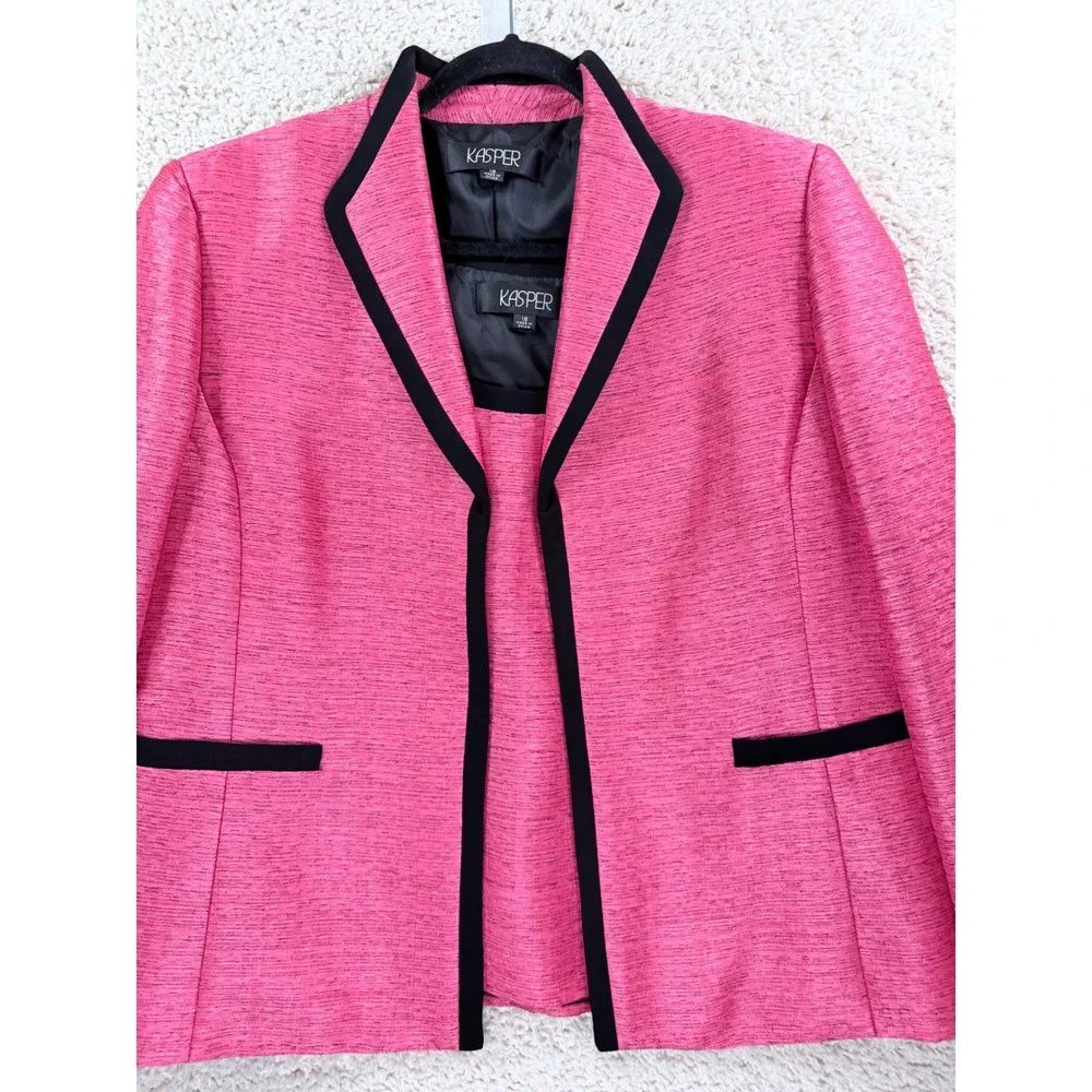 Kasper Blazer & Top Set Womens 18 Pink Excellent Textured Contrast Trim Suit
